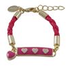 Image 1 : Fuschia Enamel Bar With White Hearts, Fuschia Cord Gold Plated Brass Bracelet, 4