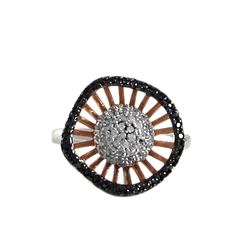 Rose & Black Over Sterling Silver 17Mm Round Ring Size 5