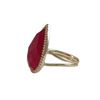 Image 2 : Red Jade Semi Precious 13X20 Faceted Teardrop Stone, Gold Plated Sterling Silver CZ Adjustable Ring,