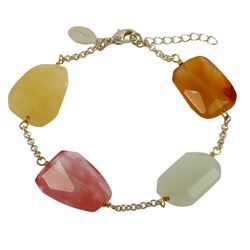 Cherry Quartz And Light Green Aventurine Combination Semi Precious Faceted Stones On Gold Plated Bra