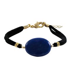 Lapis Semi Precious Stone On Black Suede Chain Bracelet, 7" 1"