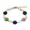 Image 1 : Dark Multi Color Combination Semi Precious 10Mm Round Flat Stones On Gold Plated Brass Link Chain, B