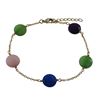 Image 1 : Dark Multi Color Semi Precious Round Flat Stones On Gold Plated Sterling Silver Chain Bracelet