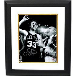 Larry Bird Signed Boston Celtics 8X10 B&W Cigar Celebration Photo W/Auerbach Custom Framed- Bird Hol