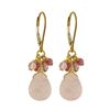 Image 1 : Rose Quartz Combination Semi Precious Stones, On Gold Plated Sterling Silver Lever Back Earrings, 1.