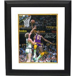 Magic Johnson Signed Los Angeles Lakers 8X10 Photo Vs Larry Bird Custom Framed