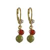 Image 1 : Olive Jade 6Mm And Carnelian 4Mm Semi Precious Balls Dangling, Gold Plated Surgical Steel Lever Back