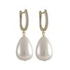 Image 1 : White 13X18mm Teardrop Shell Pearl, On Gold Plated Sterling Silver CZ Lever Back Earrings, 1.41"