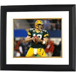 Aaron Rodgers Signed Green Bay Packers 8X10 Photo Custom Framed (SBXLV Horizontal- Green Jersey)