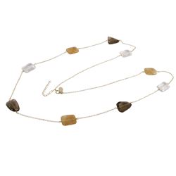 Smoky And Citrine Rutilated Combination Semi Precious Faceted Chunky Stones On Gold Plated Brass Cha
