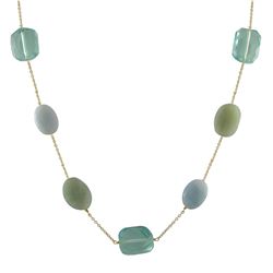 Green Aventurine And Aqua Combination Semi Precious Faceted Chunky Stones On Gold Plated Sterling Si