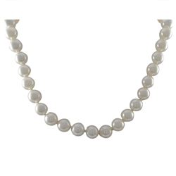 White 12Mm Shiny Shell Pearls Necklace With Sterling Silver Cage Lock, 18