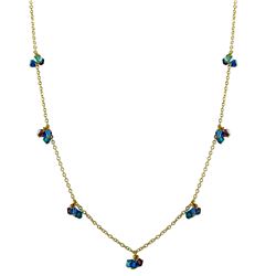 Assorted Dark Colors Crystal Beads Dangling. Gold Tone Brass Necklace.