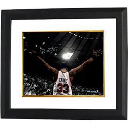 Patrick Ewing Signed New York Knicks 16X20 Photo Custom Framed (Arms Out)- Steiner Hologram