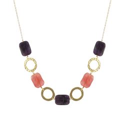 Cherry Quartz And Amy Combination Semi Precious Stones With Open Rings On Gold Plated Brass Chain Ne