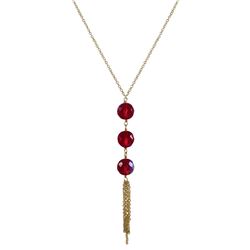 Three Red 11Mm Faceted Fire Polished Beads Tassel Necklace On Gold Plated Brass Chain, 16