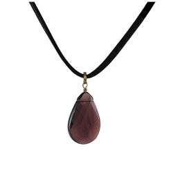 Amy Semi Precious Teardrop Stone On Black Suede Chain Necklace- 16