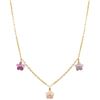 Image 1 : 3 Multi Color Enamel Flower Charms On A Gold Tone Brass Necklace, 15" 2"