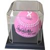 Image 1 : Jennie Finch Signed OFC Baden Lexum Leather 12" Pink BCA Logo Softball W/ Black Base Display Case 04