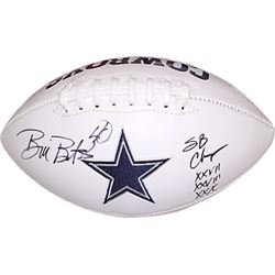 Bill Bates Signed Dallas Cowboys Logo Football SB Champs XXVII XXVIII XXX