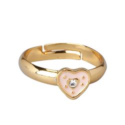 Pink Enamel Heart, Gold Tone Brass Ring, Size 3-4