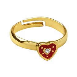 Red Enamel Heart, Gold Tone Brass Ring, Size 5-6