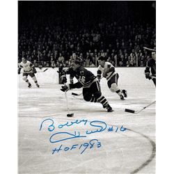 Bobby Hull Signed Blackhawks B&W 1961 Finals Action 8X10 Photo W/HOF 1983