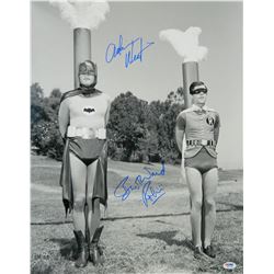 Adam West & Burt Ward Signed Batman & Robin Tied To Poles 16X20 Photo W/Robin