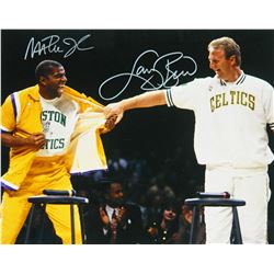 Larry Bird And Magic Johnson Dual-Signed Bird Retirement Night 16X20 Photo