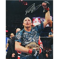 Georges St. Pierre Signed UFC MMA Wearing Championship Belt 16X20 Photo