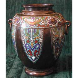 A fine pair of 19th century Japanese bronze and cloisonne vases, signed, height 27.5cm (ILLUSTRA...