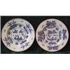 Image 1 : A pair of near matching English Delft plates blue painted with stylised flowers within an orange...