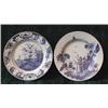 Image 1 : Two English Delft plates blue painted with chinoiserie style landscapes (part af)...