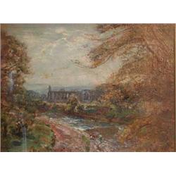 Herbert Royle (1870-1958); A gilt framed oil on canvas of Bolton Abbey, signed, 18 x 24.5cm. (IL...