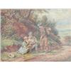 After Birkett Foster; A gilt framed and glazed 19th century watercolour depicting children bird...