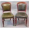 Image 1 : A good set of six Victorian dining chairs with upholstered backs and seats on turned reeded supp...