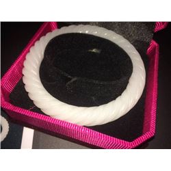 Certified Chinese White Carved Jade Bangle