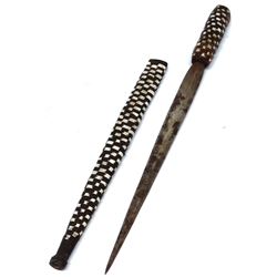 Antique African Taureg Tribal Dagger Knife with Woven Leather Sheath 16"