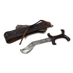 Antique African Tribal Dagger Knife Made of Leather w. Belt & Sheath 13", 1.15-lbs