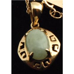 Estate 14K Gold Green Jade Pendant