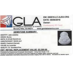 Huge 101ct Icy Lavendar Jade Buddha Carving 50mm