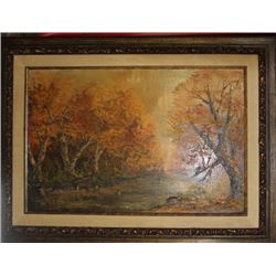 Antique American Dy'Ans Signed Original Oil on Canvas 46X35" inches