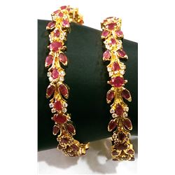 22K Gold/SS Ruby & White Sapphire Bangle Bracelets