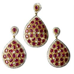22K Gold/SS Ruby & White Sapphire Pendant & Earring Set