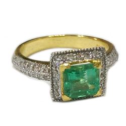 Certified 14K Gold Natural Emerald & Diamond Ring