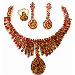 Exotic & Elaborate Ruby Necklace & Earring Set