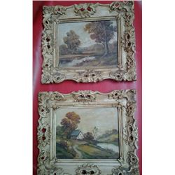 Antique Pair (2) Original American Oil Paintings: Impressionistic California 15x12" ea, 5-lbs