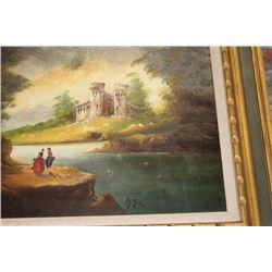 Antique Signed German Oil Painting w. Gilt Frame 32x32" inches