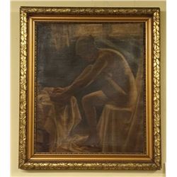 Original French Oil on Canvas w. Gilt Frame, Signed 40x27", (Erotic)