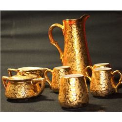 Vintage Bel-Terr Porcelain China Weeping Tea Set Lined w. 22K Gold